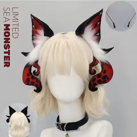 Halloween Siren Demon Beast Ear Headpiece Handmade Cosplay Furry Eear Dark Octopus Sea Monster Tenta