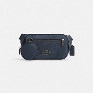 Coach Elias Belt Bag 麂皮拚荔枝紋  腰包 胸包 單肩包 加可拆除散銀包 藍色 COACH 男款 麂皮拚荔枝紋拉鍊腰包-單寧藍/附