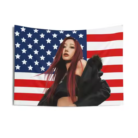 Aespa Giselle Curly Hair Flag Tapestry, American Print Kpop Concert Banner Wall Hanging for Bedroom 