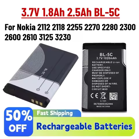 Upgrade 3.7V 1800mAh 2500mAh BL-5C BL5C BL 5C Rechargeable Battery For Nokia 2112 2118 2255 2270 228