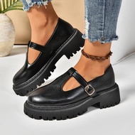 Solid Color Mary Jane Platform Shoes Woman 2025 Buckle Strap Pu Leather Casual Shoes Woman Thick Sol
