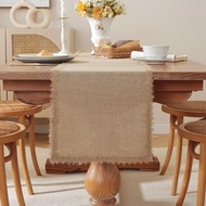 4/6/8/10 seaters Hand Woven Table Runner Vintage Natural Jute Linen Lace Table Runners Wedding Chris