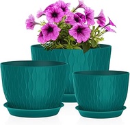 QRRICA Plant Pots 12/10/9 Inch Pots, Set of 3 Plastic Planters with Drainage Holes and Saucers,Plast
