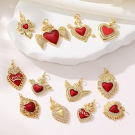 1 Piece Classic Red Religious Heart Charms For Jewelry Making Gold Color Ex Voto Pendants Clear Cubi
