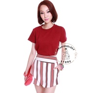 Mds Collections~Real Picture Bottoms Women Skirt Pants Stripe Folded &amp; Hung Short in Red Stripe Print Skort Branded