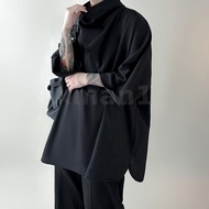 XMAN Men's Simple Silk Stacked Collar Long Sleeve Shirt