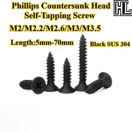 [HL-ZGLS] Black SUS304 Phillips Countersunk Head Self-Tapping Screw M2/M2.2/M2.6/M3/M3.5 Cross Flat 