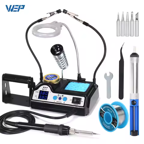 WEP 927-IV Magnifier Lamp Soldering Iron 60W with 2 Clips Memory Setting Digital Display Electric So
