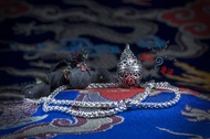 Golden Method Exquisite Carved Round Shape Ga House, Anfeng Guru Rinpoche Rock Biography Defense Eve