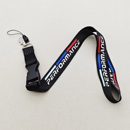 1pcs Black White Performance Logo Lanyard Nylon Printing Emblem Style Keychain For BMW M Performance