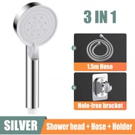 3in1 Shower Head Set With Hose Holder 5 modes Silver Universal High Pressure Bathroom Shower Sprayer