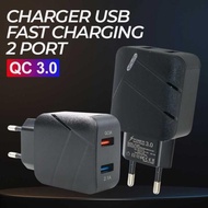 2 PORT ADAPTOR 3A QC 3.0 FAST CHARGER CHARGING KEPALA ANDROID IPHONE