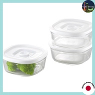 Iwaki Heat-Resistant Glass Airtight Container White Square 3-Piece Set Airtight Pack & Microwave PSC
