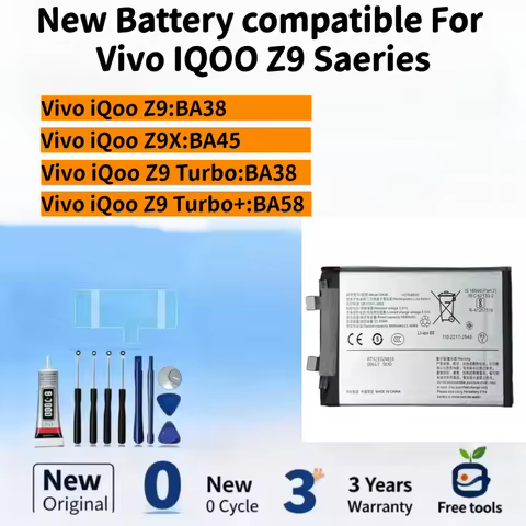 New Battery compatible For Vivo iQoo Z9 BA38 / iQoo Z9X BA45 / iQoo Z9 Turbo BA38 / iQoo Z9 Turbo+ B