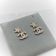 Chanel 香奈兒 耳環 金色 水鑽 星星 雙C 針式耳環