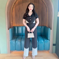 Set 2 ชิ้น ทรูโทน  ผ้าวูลเวฟ เสื้อครอปทรงสูทแต่งกระดุม + กางเกงเอวเรียบสม๊อคหลังมีกระเป๋า A6812