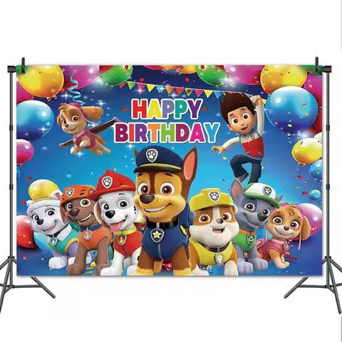 150x90cm Paw Patrol Backdrop Boy 1st 2nd 3rd Birthday Party Background Decor Puppy Banner Poster Pho