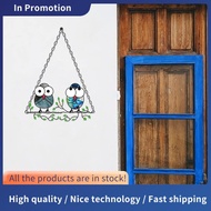2 Piece Multicolor Owls Window Hanging Suncatchers Panel Bird Stained Alloy + Acrylic Window Hanging
