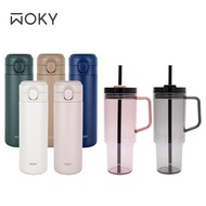 【WOKY 沃廚】 輕芯鈦瓷易潔層彈蓋保溫杯450ml+暢吸把手冷水杯1200ml