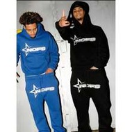 Fashion Brand Logo Letter Print ~ Y2K Style Young Men's Pure Black Sports Casual Sweatshirt Set, Fea