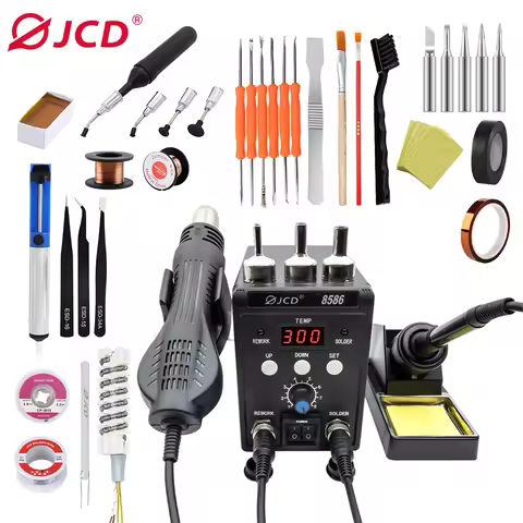 JCD 2 in 1 Soldering Station 8586 Digital Display SMD Rework Hot Air Gun Solder Iron 220V ESD Weldin