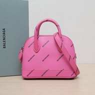 BALENCIAGA 玫紅牛皮滿印logomini貝殼包肩背包