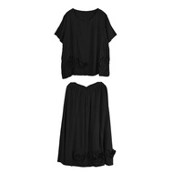 XITAO Black Women Sets Three-dimensional Flower Decoration T-shirt Casual Skirt Two Pieces Sets Summ
