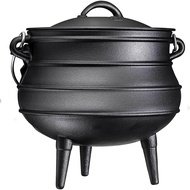 Pre-Seasoned Giant Cauldron Cast Iron | 5.5L/8L - African Potjie Pot with Lid |3 Legs for Even Heat Distribution - Premium Camping Cookware for Campfire, Coals and Fireplace Cooking