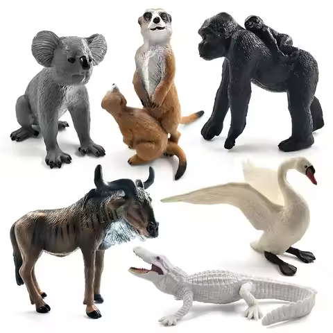 White Crocodile Panda Chimpanzee wildebeest Koala Deer Swan Animal Model Figurine Home Decor Fairy G