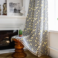 Simple Geometric Semi Sheer Curtains with Tassel Polyester Cotton  Grey Yellow Window Curtain Home Decorative Rod Pocket [ Accept Custom ]