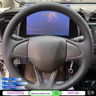 DIY Hand-Stitched Black Microfiber Leather Steering Wheel Cover For Honda FIT Jazz 2014-2018 Auto In