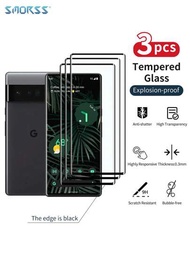 Smorss 3入組絲印黑邊鋼化膜螢幕保護貼,適用於pixel 5/ Pixel 5a/ Pixel 6/ Pixel 6a/ Pixel 7/ Pixel 7a/ Pixel 8a/8 Pro 透明玻璃膜超高清,9h硬度覆蓋保護絲印黑邊鋼化玻璃