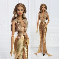 Doll Set Handmade Gold Metal Mesh Crystal For Barbie Fashion Royalty Silkstone Poppy Parker Nuface D