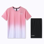 [4 Colors] M-5XL 2025 Summer New Unisex Quick Dry Fashion Gradient Printed Outdoor Sports Set Ice Si