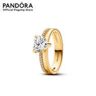 Pandora  Heart 14k gold-plated ring with clear cubic zirconia เครื่องประดับ แหวน แหวนทอง สีทอง แหวนสีทอง แหวนแพนดอร่า แพนดอร่า