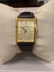 代朋友放 男女 情侶手錶 SEIKO 金色方形錶面 皮帶手錶