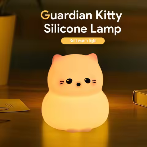 Night Light LED Soft Silicone Pat Lamp Cute Cat Shape Sleep Guard Warm Light Timer Off Children's Ro