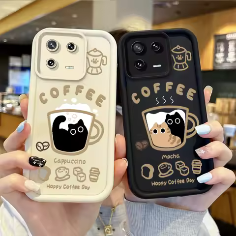 New Coffee Cat Cartoon Phone Case For XiaoMi 15 Pro Case 14 13 12 11T Pro 13 12 11 Lite Poco F6 F5 X