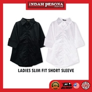 Indah Pesona Ladies Slim Fit Short Sleeve Office Wear - White/Black