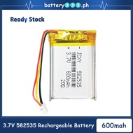 *3.7V 600mAh 582535 602535  Lithium Polymer Rechargeable Battery For GPS MP3 LED Light Bluetooth Hea