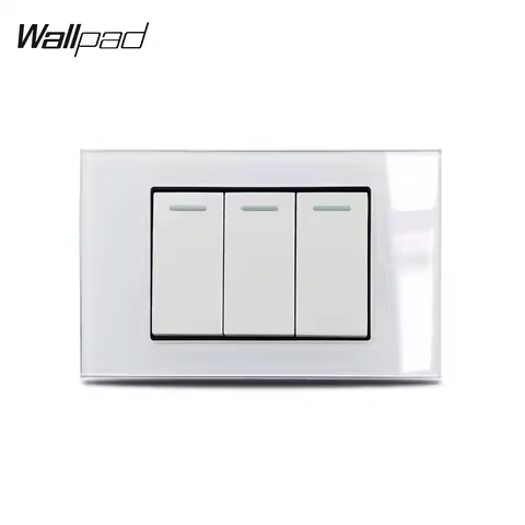 US 3 Gang 1 Way 2 Way On Off Light Switch Wallpad L3 White Glass Wall Panel 118*75mm AU IT IL Push B