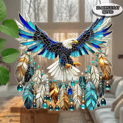 8in 2D Bald Eagle Dream Catcher Color Acrylic Window Decor Sunny Day Home Office Garden Yard Artisti
