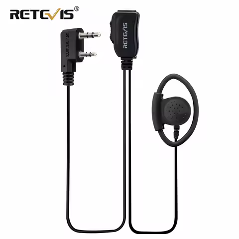 Retevis EEK012 Earpiece Adjustable D-shape Walkie Talkie 2Pin Ear Hook with PTT Mic for Baofeng UV5R