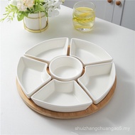 Ceramic Fan-Shaped Platter Snack Dried Fruit Plate Candy Plate Compartment Plate Snack Snack Fruit B