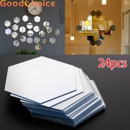 Hexagon Mirror Sticker Selfadhesive Mosaic Tiles 24pcs for Modern Bathroom Decor