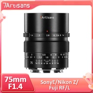 7Artisans 75mm F1.4 Full Frame Large Aperture Portrait Photography Cine Lens For Canon RF Sony E Nik