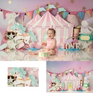 Pink Circus Background Cake Smash Kids Adult Photography Props Child Baby Elephant Carousel Decors P