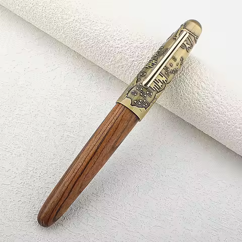 Jinhao 9056A tiger Embossed Fountain Pen EF/F/M Nib, Handmade Wooden and Metal Writing Office Pen