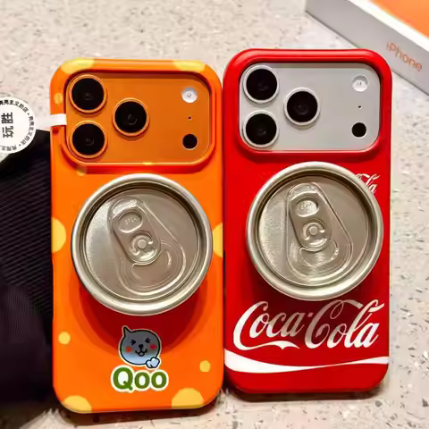 3D Orange juice Coke Cans Protection Phone Case With magnetic holder For iphone 15 Pro 16 17 Pro Max