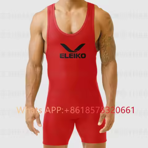 ELEIKO Mens Wrestling Singlet Suit Iron New GYM Bodysuit Sleeveless Triathlon Weightlifting Leotard 